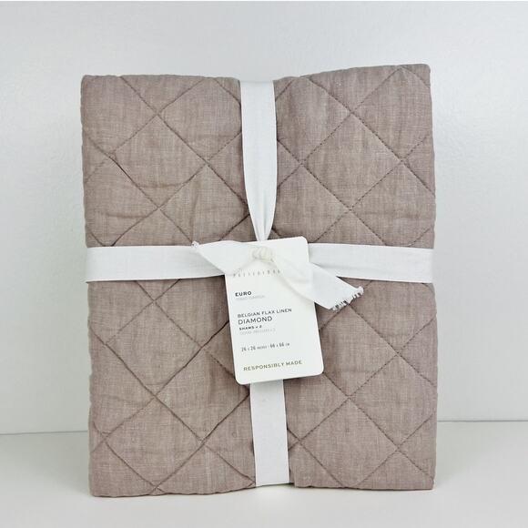 Pottery Barn Diamond Belgian Flax Linen EURO Shams Set of 2 Smokey Quartz Pink - Picture 1 of 6